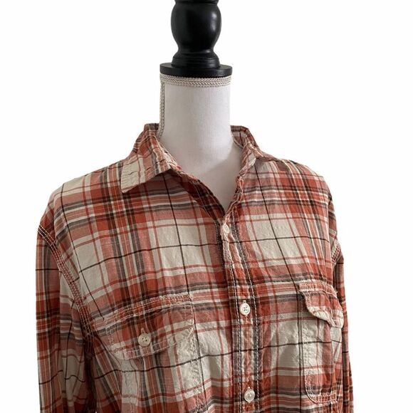Sonoma Men’s Casual Button Down Long Sleeve Shirt Orange Brown Plaid Size Large - Picture 2 of 4